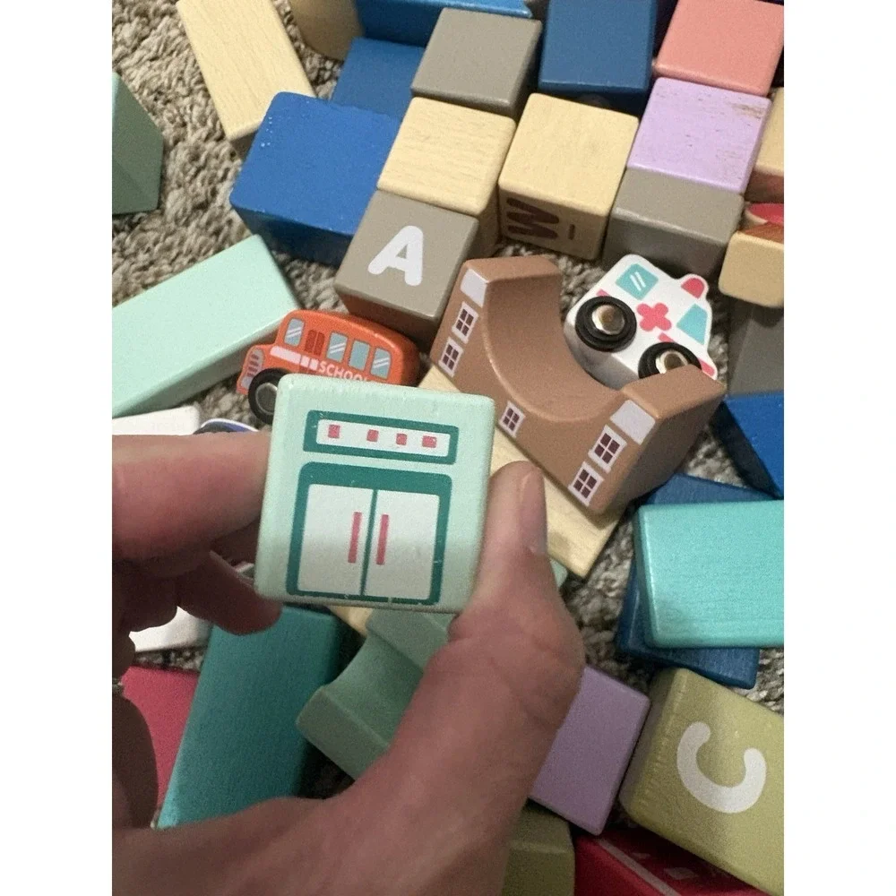 HUGE LOT Wooden Lakeshore City Building Blocks Preschool Daycare, Wood Vehicles